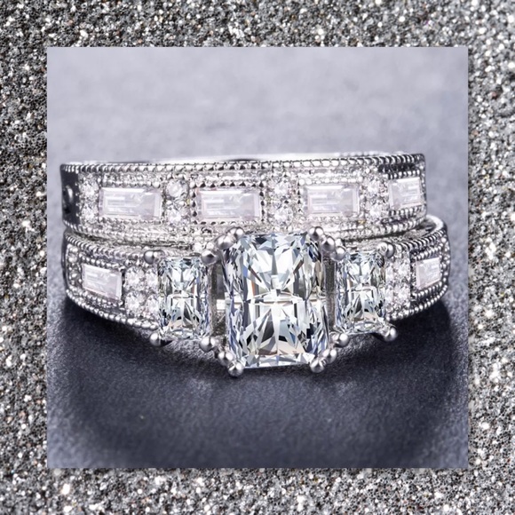 JUST IN🆕2pc Sapphire 925 Stamped Ring Set - Picture 2 of 5